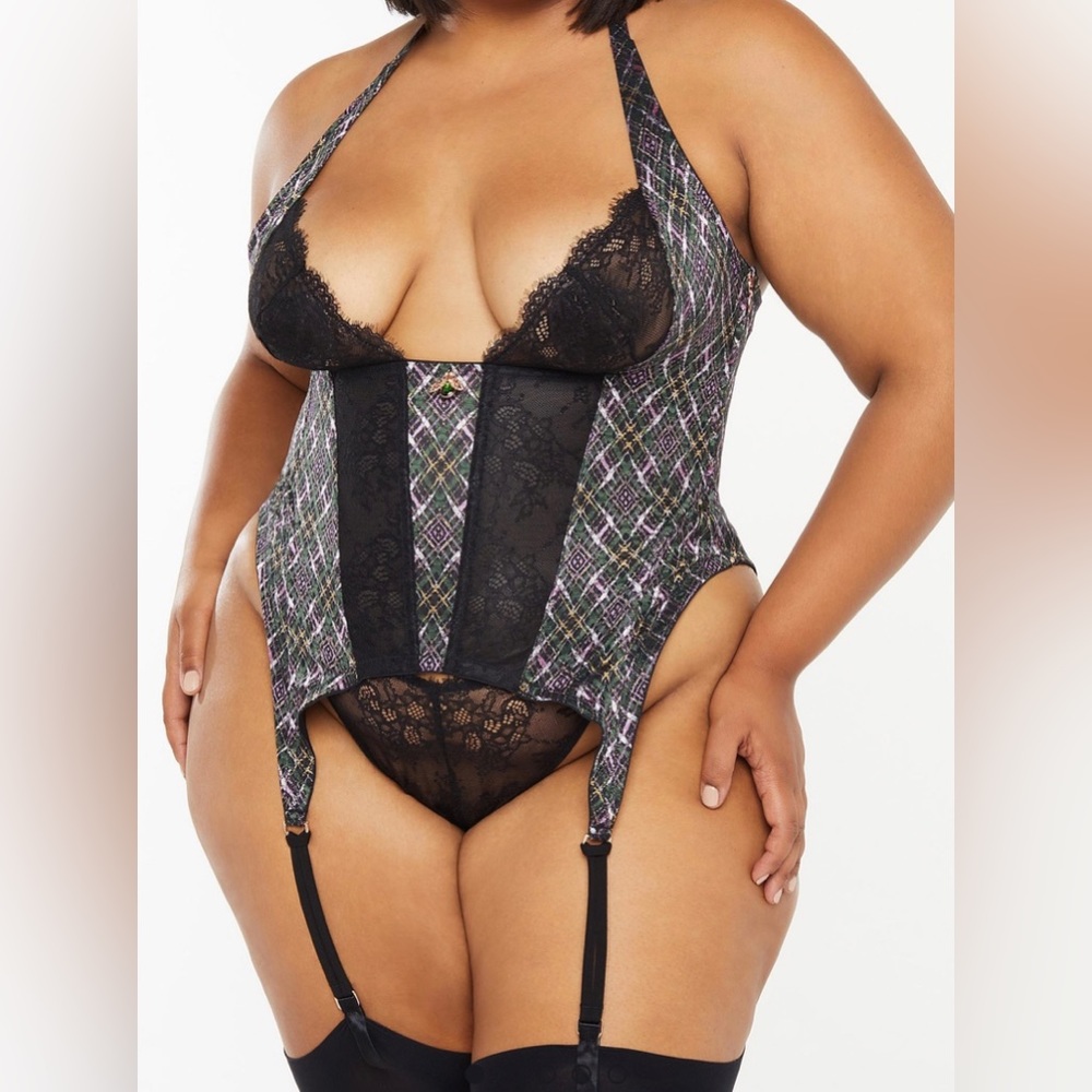 Savage X Fenty Lingerie Corset (2X) & Panty (1X) Set - Multicolor Plaid - NWT